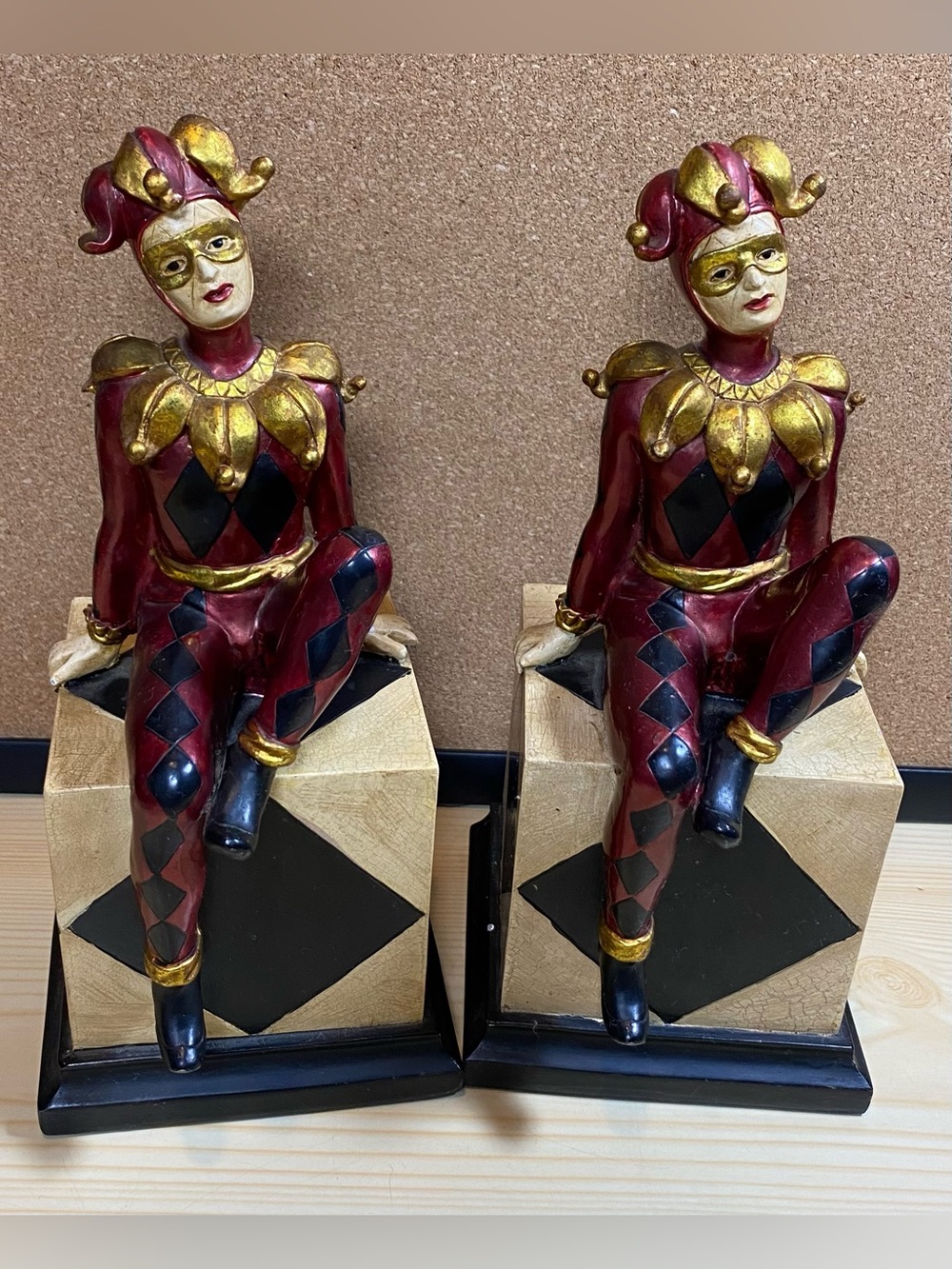 Pair Set of 2 Jester/Harlequin Bookends Bombay Co French Art Deco 10” Vintage